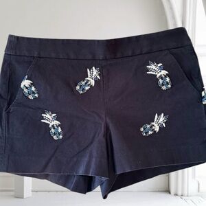 LOFT Navy Shorts Pineapple Images Embroidered